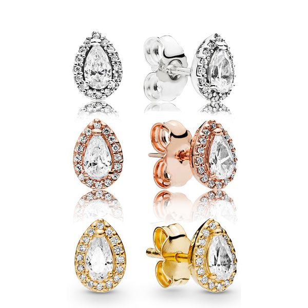 

Shining tears Stud Earring Original Box for Pandora 925 Sterling Silver Gold / Rose gold plated Tear drop Earrings Women Christmas gifts