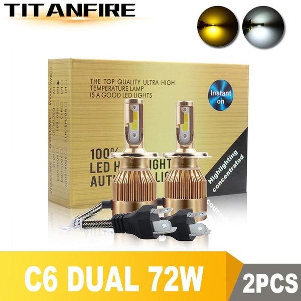 

tf30 2pcs/lot led headlights dual bulbs gold conversion kit light 72w 8000lm h1 h3 h4 h7 3 4 9004 9005 auto c6 cob car 6000k