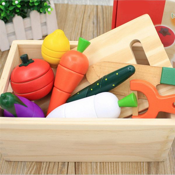

wooden pretend play toy classic game simulation kitchen set cut fruits vegetables montessori early educational toys play house q1217
