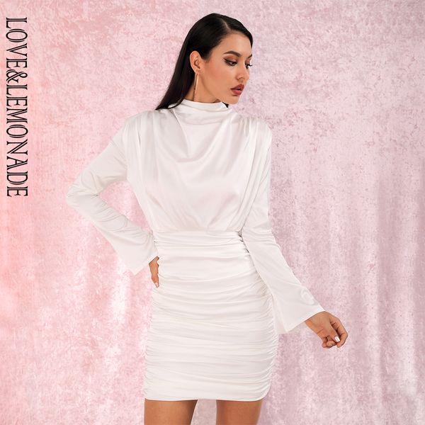 

love&lemonade white high collar loose upper body pleated decoration elastic rayon bodycon going out party dress lm81722 y200418, Black;gray