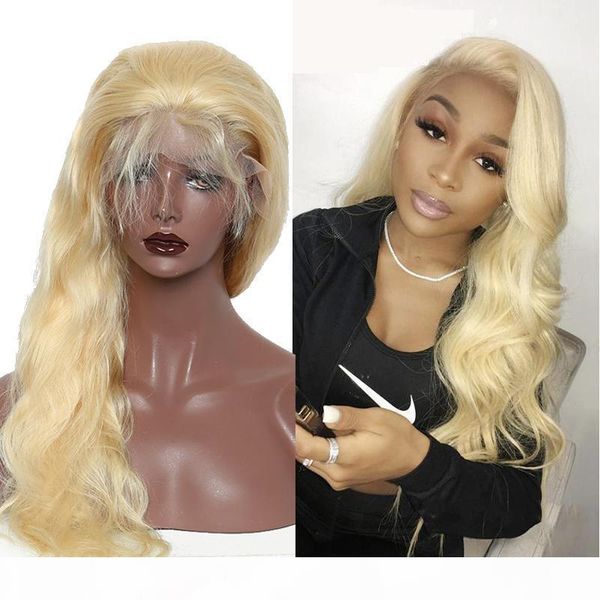 

wavy blonde human hair wig pre plucked body wave 613 lace front blonde wigs virgin hair for women with baby hairs, Black;brown