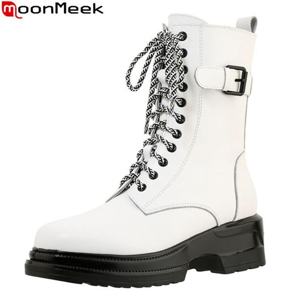 

boots moonmeek 2021 arrival women med heels square toe casual ladies shoes autumn winter black white color ankle