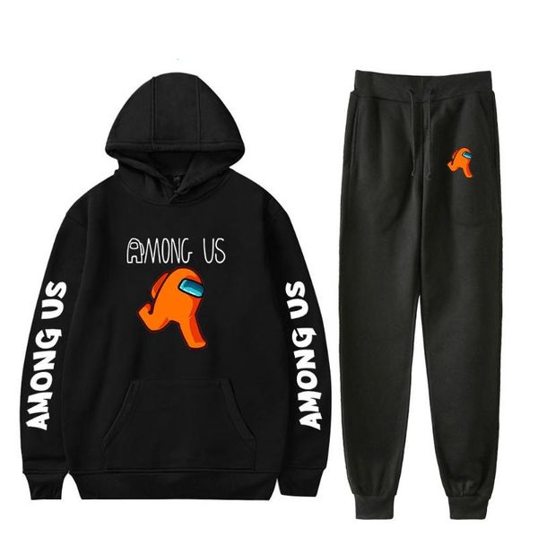 

men tracksuit hoodie set 2 pieces among us men tracksuit sets sweatpants and hoodie set pullover sportwear suit xxs-4xl, Black