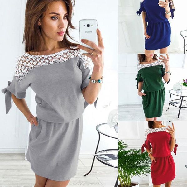 

women hollow out lace beach dress fashion party vestidos elegant casual tunic dresses summer mini sundress robe femme 2021, Black;gray