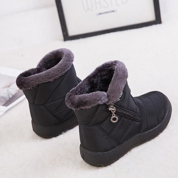 

women waterproof boots snow boots female plush winter women warm ankle botas mujer winter shoes woman plus size 43, Black