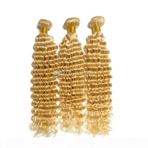 

deep wave bleach blonde virgin brazilian human hair bundle deals 3pcs lot pure #613 color deep wavy brazilian blonde human hair weave, Black