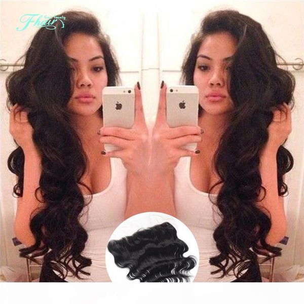 

8a indian hair 13x4 body wave silk base lace frontal closure with baby hair bleached knots natural color hairline part, Black;brown