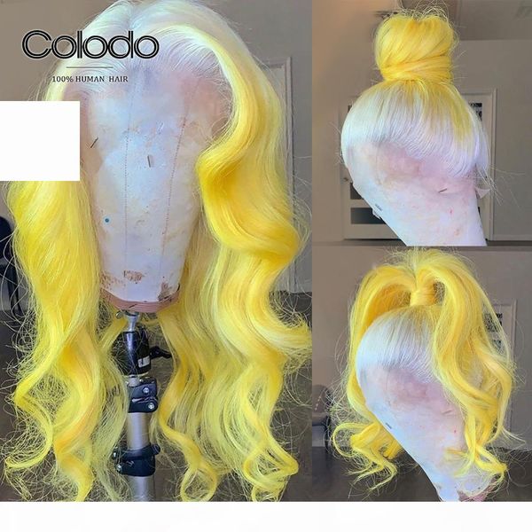 

colodo 613 yellow ombre human hair wig brazilian remy pink blue loose wave wig pre plucked transparent lace wigs for women, Black