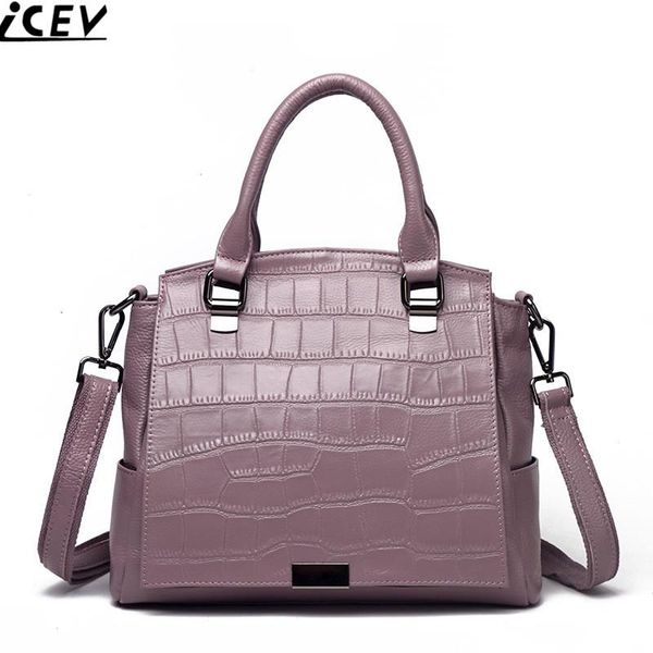 

icev 2020 new famous brands casual genuine leather handbags alligator messenger bag ladies cowhide clutches solid zipper tote