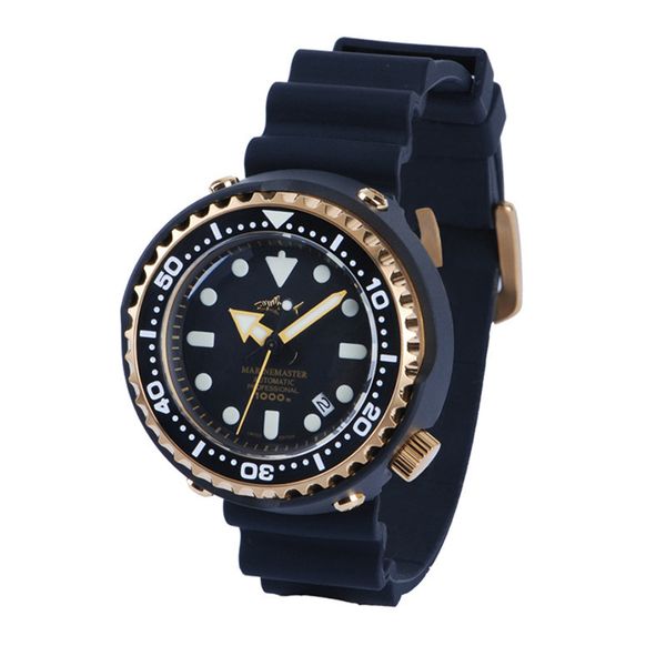 

heimdallr men's diving 1000m water resistance golden plated black pvd coated case nh35a automatic movement tuna dive watch q1219, Slivery;brown