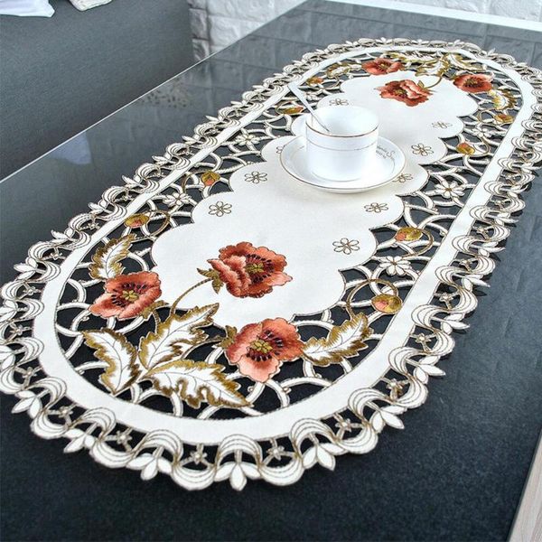 

table cloth 40*85cm vintage embroidered fabric oval tablecloth for wedding party event banquet home decoration supply cover
