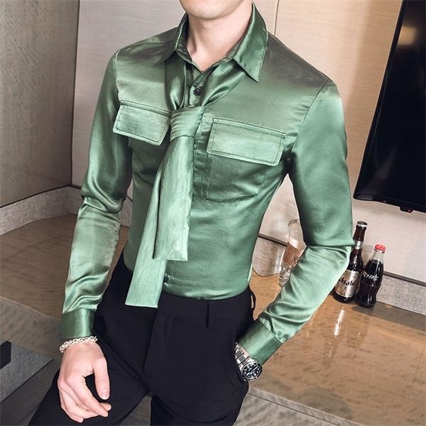 

camiseta masculina men's fashionable solid color long-sleeved shirt slim tie remove men's shirt chemise homme manche longue 1021, White;black