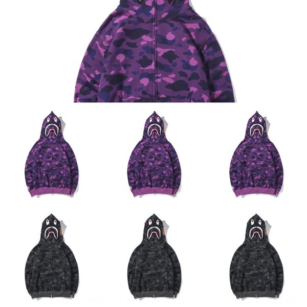 

shark head classic embroidery camouflage zipper hip hop men's embroidered shark head classic embroidery camouflage zipper loose sweater, Black