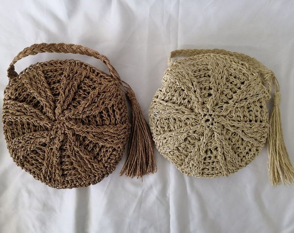 

hbp non-brand simple round tassel women's straddle straw bag single shoulder hand woven bag summer beach bag sport.0018