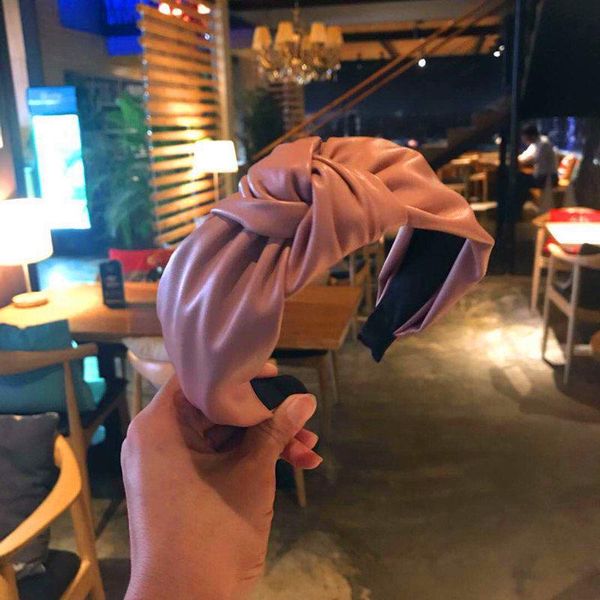 

women fashion glossy pu leather wide headband leather bow knotted hair hoop female party solid color headband hair accessories q bbyehl