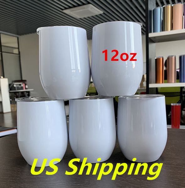 US-Versand! 12oz Sublimation Weingläser weiße leere Edelstahl-Wasserflaschen doppelwandige isolierte Tassen Trinkmilchbecher A12