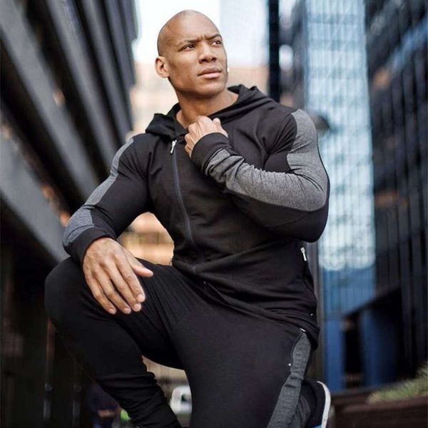 

long muscle sleeve brothers fitness men's night running casual training suit tights pants, Black