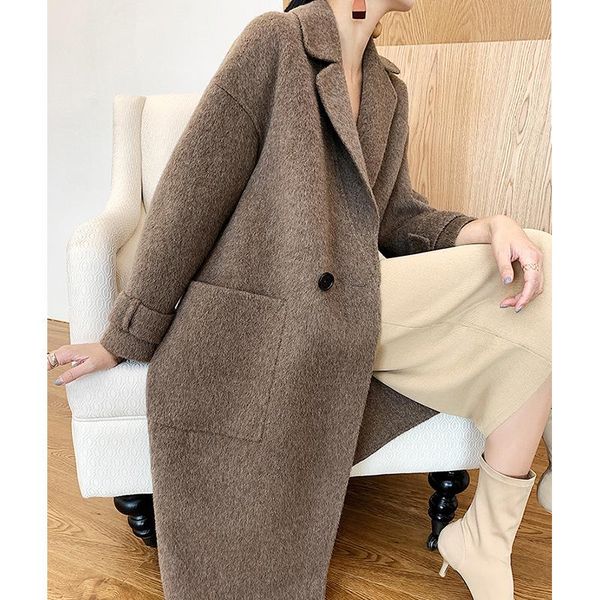 

women's wool & blends cashmere overcoat fashion medium length autumn and winter thickened woolen, Black