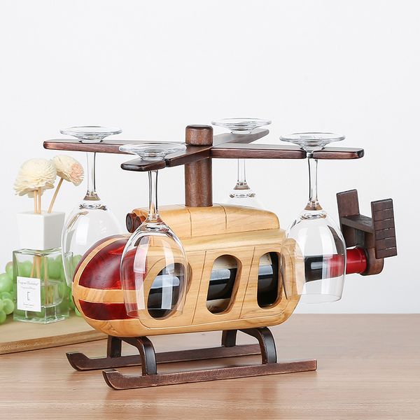 madeira vinho rack Europeia cremalheira helicóptero criativos presentes para casa decoração, Wine Rack + suspensão vidro