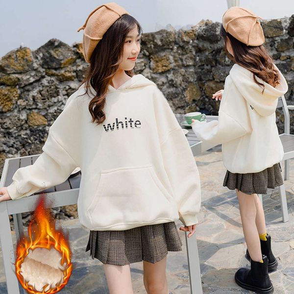 

new girls' plush sweater winter drs 2020 wtern sle middle school hooded net red children's loose pullover, Black