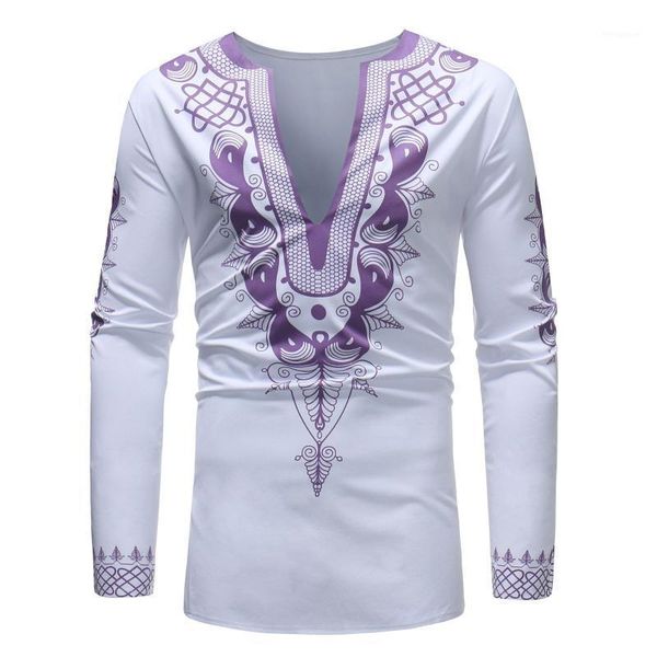 

fashion africa printed men's v-neck long-sleeve t-shirt zt-fz07 -401, White;black