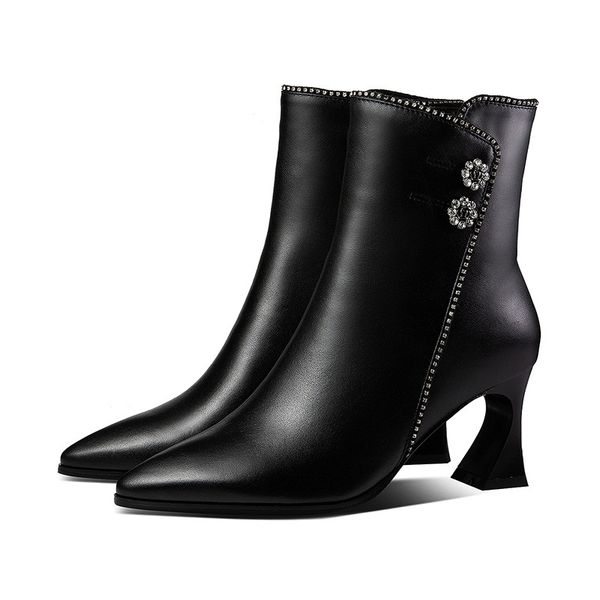 

2021 novo outono inverno genuno couro tornozelo preto alto elegante concisa botas sapatos para mulher tamanho 39 gtlv, Black