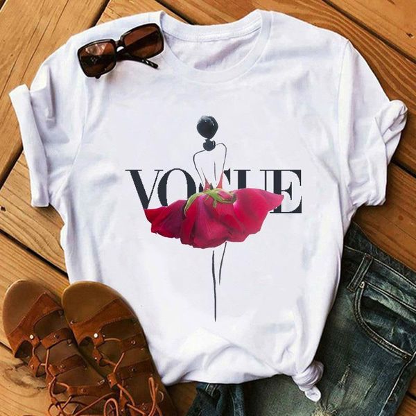 

maycaur new vogue tshirts women fashion ballet dancer graphic print tshirts casual flower tees female tshirts camisas mujer, White