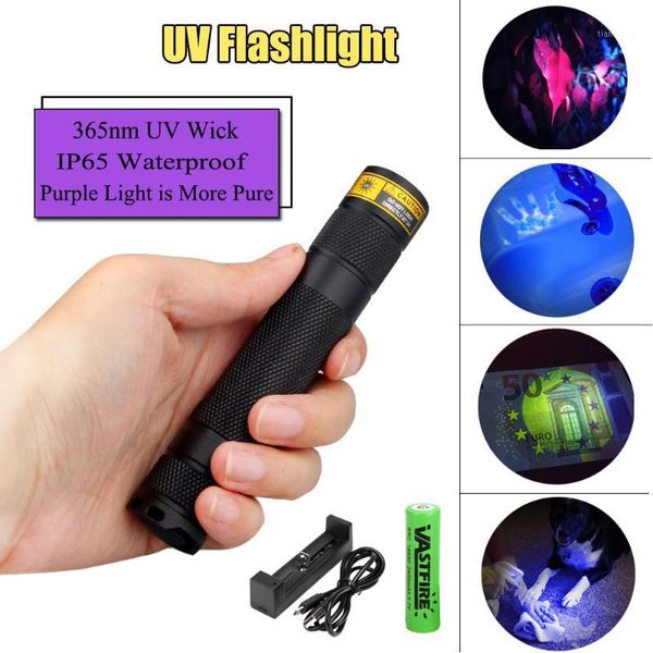 

flashlights torches uv led 365nm ultra violet ultraviolet invisible torch for pets stain hunting marker use 18650 battery1