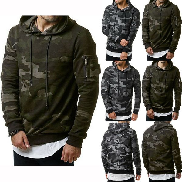 

men's fleece warm hoodie hooded camouflage sweatshirt pullover coat jacket kg-1109, Black