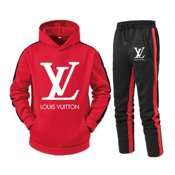 

mens tracksuit louìs vuìttõn men's solid sets casual sports suit spring autumn men sportswear fashion hoodie+pants training suit, Gray