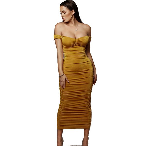 

2019 summer pleated one line collar off shoulder dress for women, Black;gray