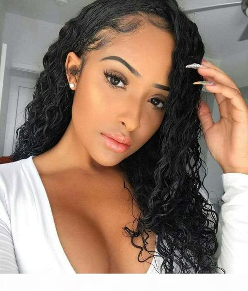 

brazilian deep wave human hair lace front wigs 360 lace frontal wig with baby hair pre-plucked remy hair 130% density black color, Black;brown