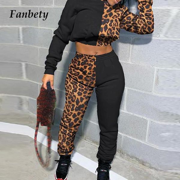 

2020 autumn winter retro leopard print two piece set for women short hoodies and pants suit female casual fashion tracksuit, Gray
