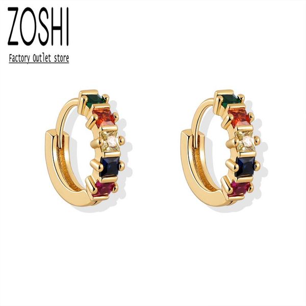 

hoop & huggie 1pair rainbow cz cartilage earrings for women fashion simple zircon round ear buckle piercing jewelry gold plated, Golden;silver