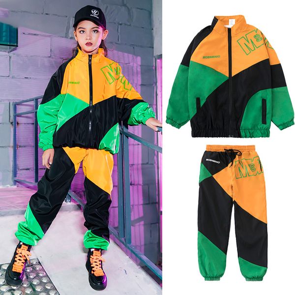 

new children hip hop dancing clothes kids coat hip hop pant show suit street dance wear boys girls clothing performance outfits, Black;red