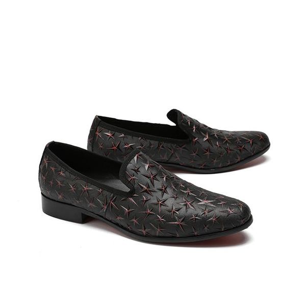 

fashion embossed leather round toe slip-on stripe flat business casual trend casual men's shoes personality shoes, Black