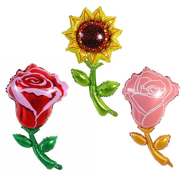 

50pcs sunflower rose flower foil balloons romantic red pink mariage wedding party decorations valentine's day event supplies 1027