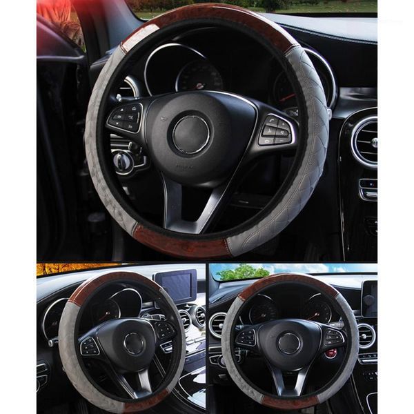 

leepee 4 colors universal pu leather steering covers interior accessories wooden pattern car steering wheel cover car-styling1