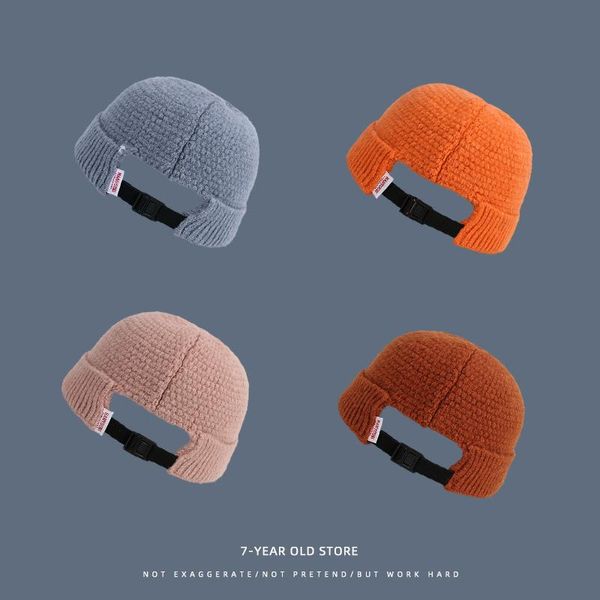 

street knitted hats men skullcap autumn winter warm beanies women elasticity acrylic caps short melon skullcap hats, Blue;gray