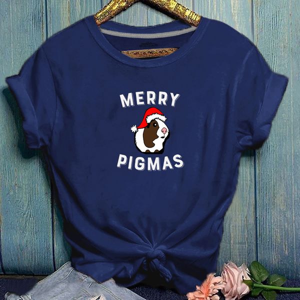 

wt20162 new popular christmas creative trend printing merry pigmas round neck t-shirt short sleeve loose women, White