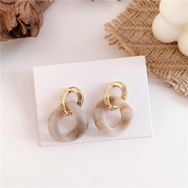 

fashion retro leopard round short metal resin stud earrings for female korean ear jewelry birthday gifts, Golden;silver