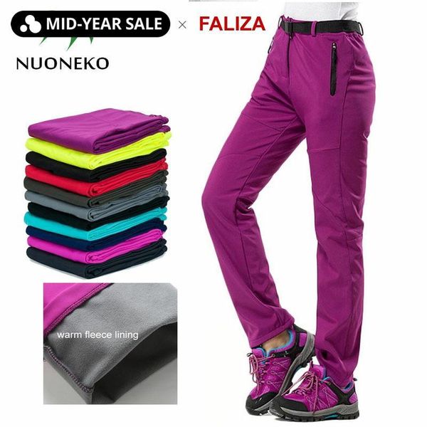 

women's pants & capris nuoneko women warm winter thick fleece lining trousers black softshell thermal waterproof windproof woman pm21, Black;white