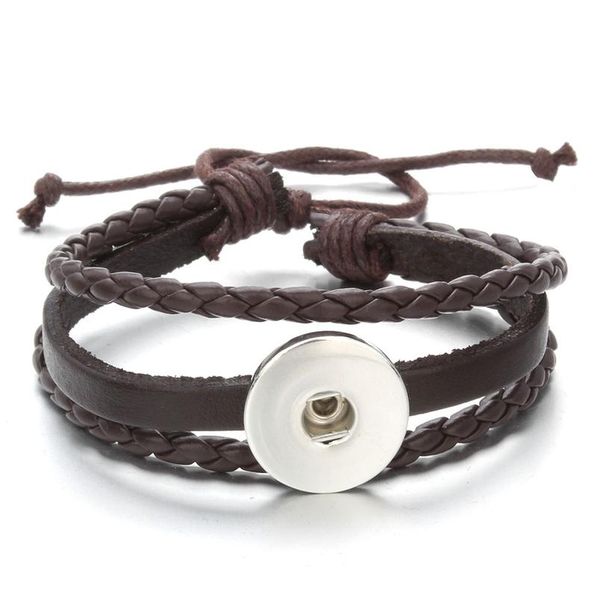 

new fashion braided pu leather bracelets fit 18mm snap button charms diy snap jewelry for women m bbycvf, Golden;silver