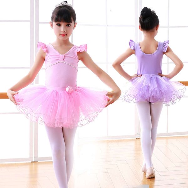 

children's training gauze summer girl's ballet skirt cotton short sve grade examination dance drs kindergarten performance, Blue