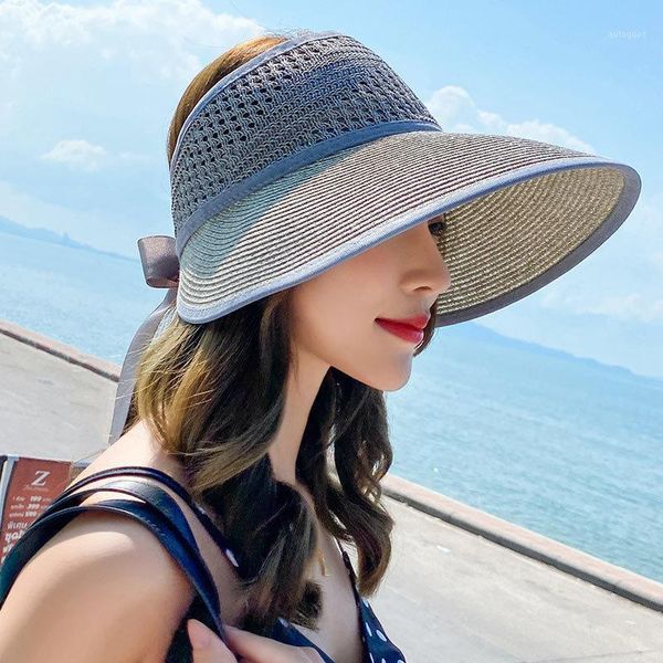 

beanie/skull caps straw hat female beach big brimmed summer travel sunscreen empty foldable sun ladies cool sun1, Blue;gray