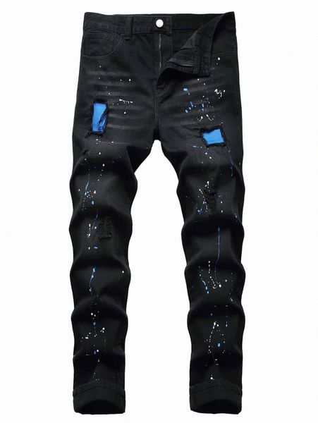 

romwe guys ripped jeans e0bm#, Blue