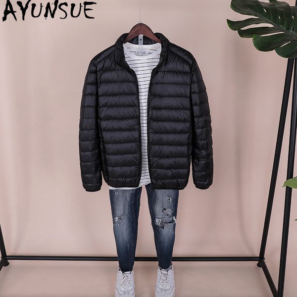 

ayunsue 2020 ultra light down jacket men autumn winter duck down coat for men puffer jacket men big size doudoune homme kj2492, Black