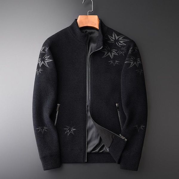 

classic stand collar sweater man winter luxury thick napping fabric cardigan mens sweaters slim fit keep warm sweater male -4xl, White;black