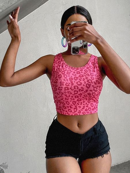 

sxy leopard crop tank n98j#, White