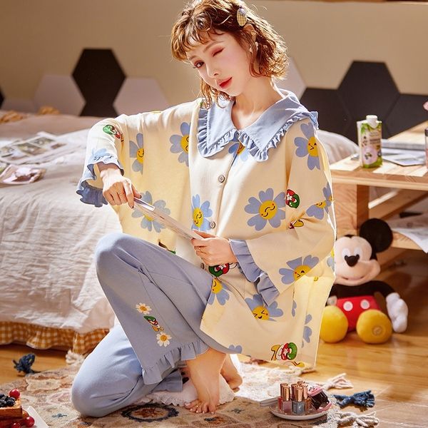 

new cotton sleepwear lounge pajamas for women 2 set piece pijamas female nightwear long sleeve pyjamas spring home clothes y200425, Black;red
